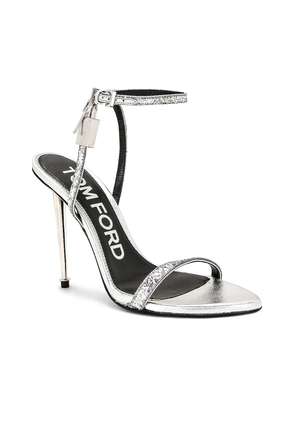 TOM FORD Padlock Pointy Naked 105 Sandal in Silver Glitter | FWRD