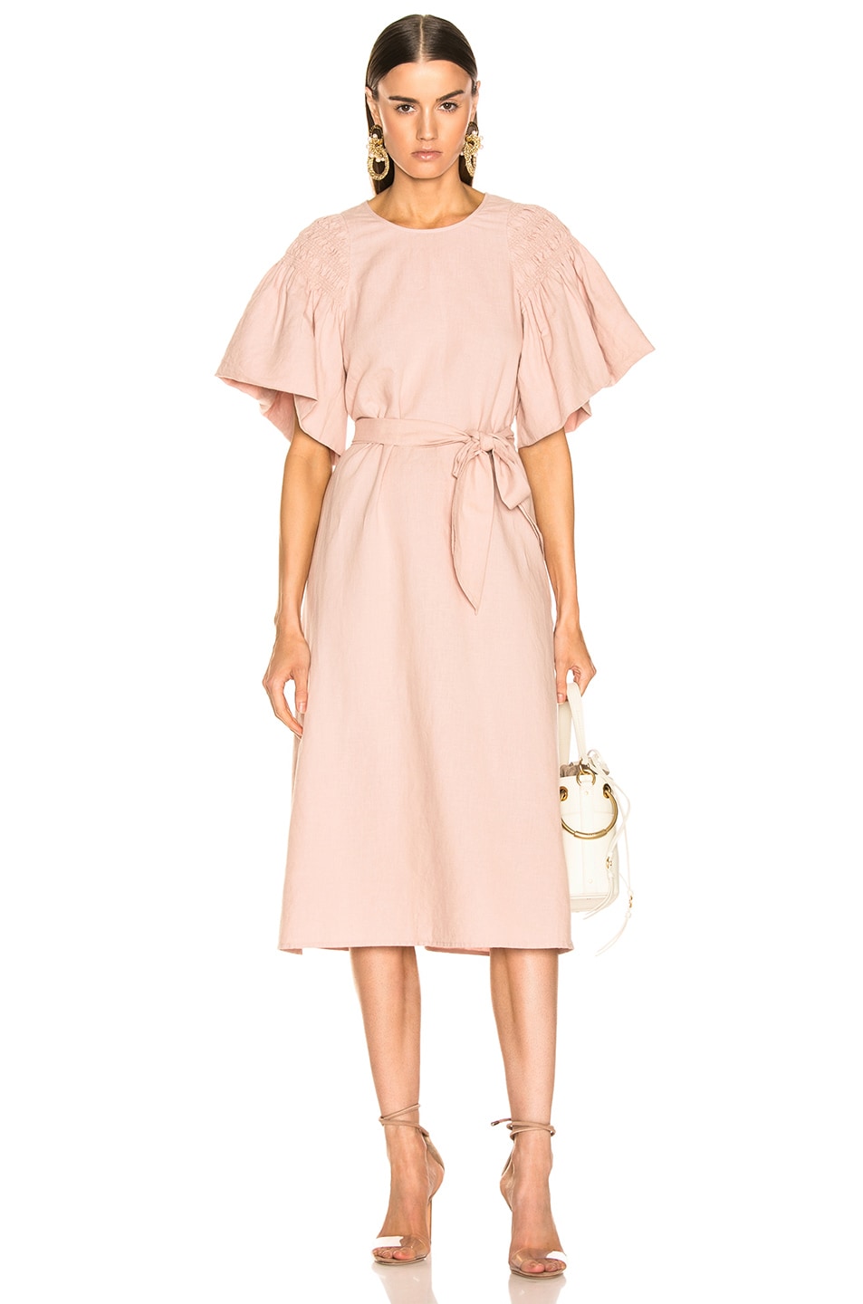 Image 1 of The Great Smoked Sleeve Dress With Belt in Blush