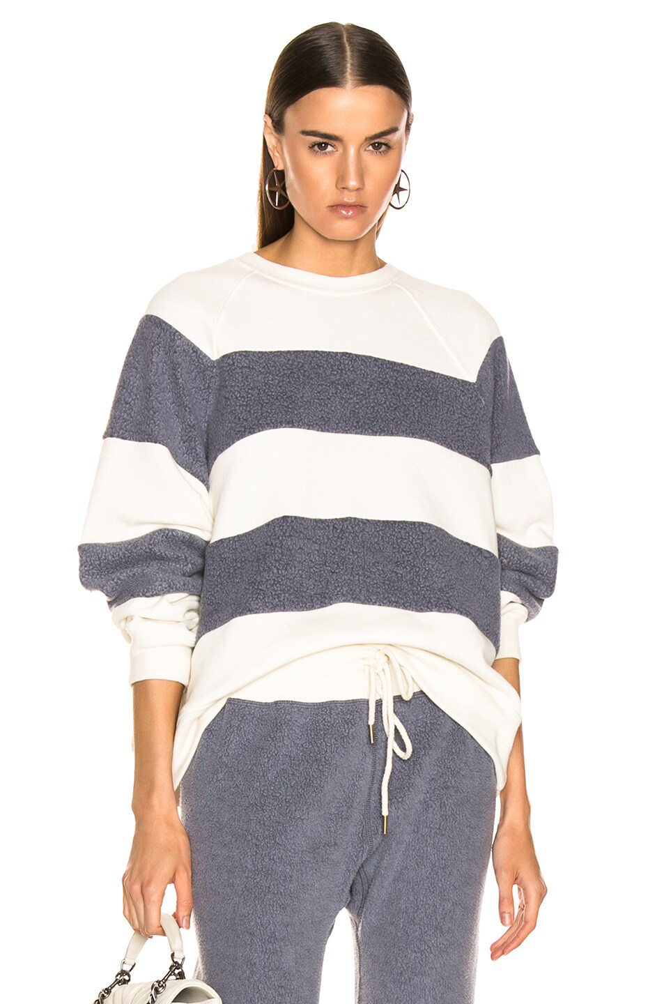 Image 1 of The Great Sherpa Stripe Slouch Sweatshirt in Engine Blue & Cream