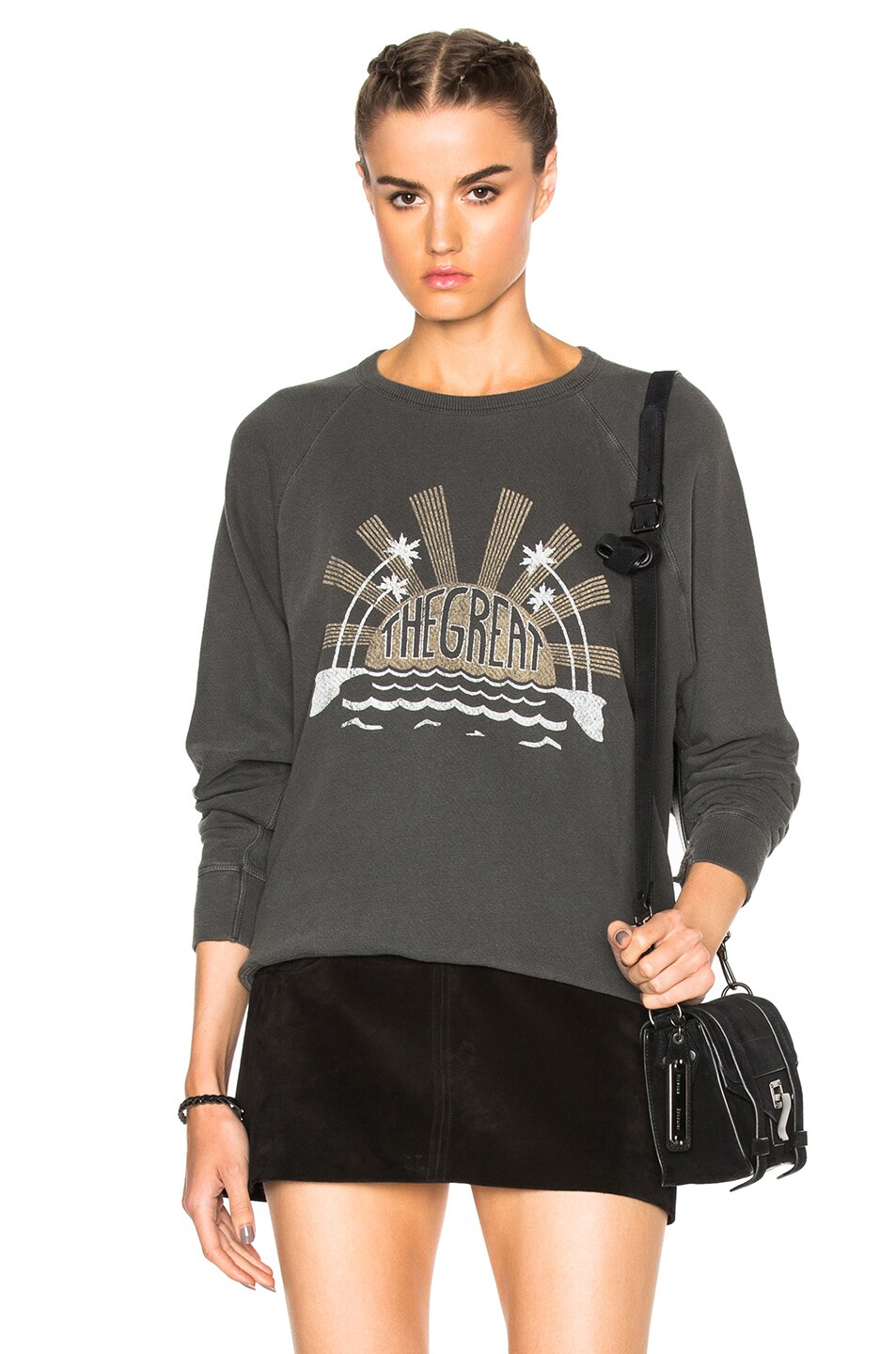 Image 1 of The Great Palm Sweatshirt in Washed Black With Caper Print