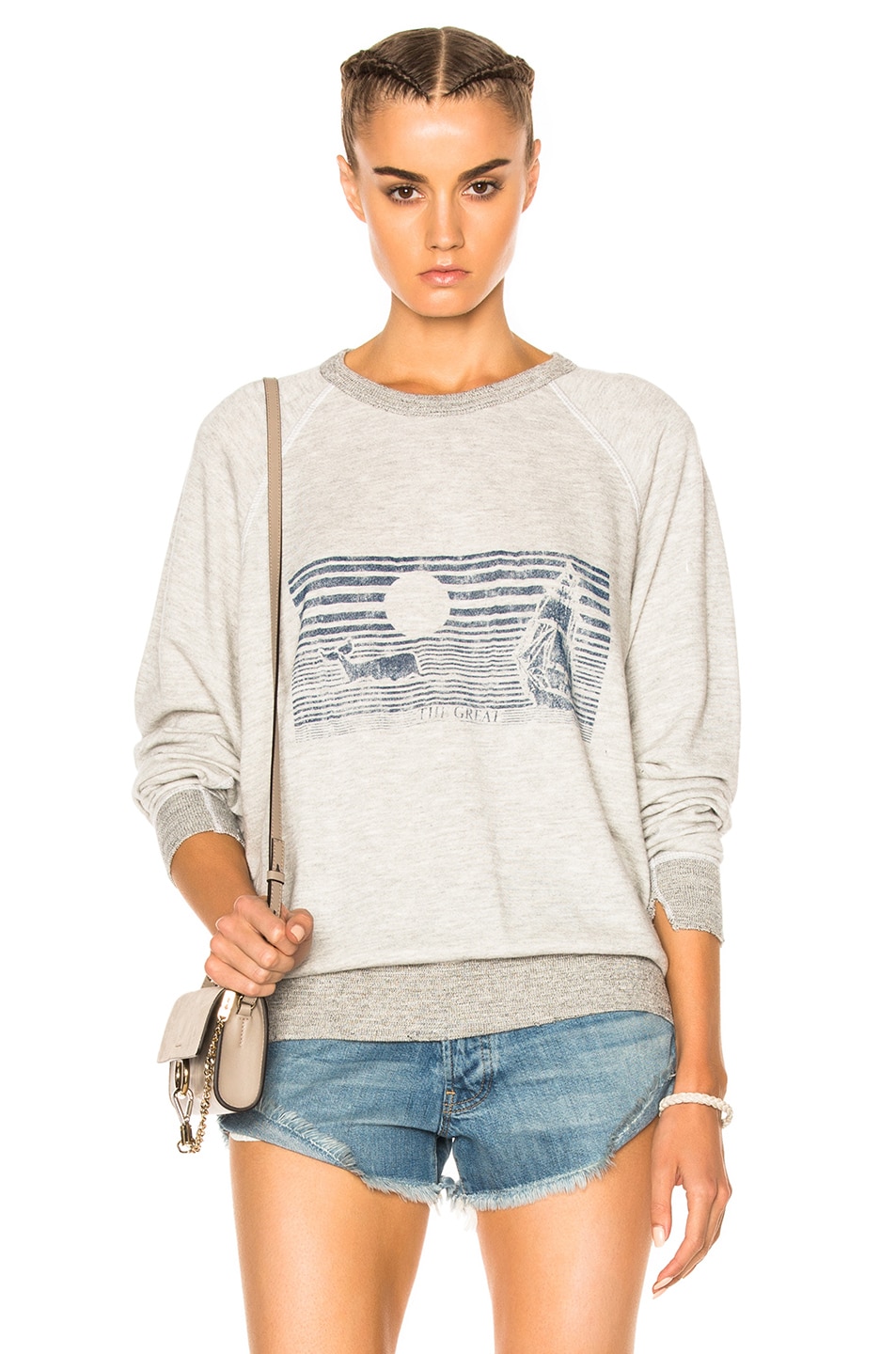 Image 1 of The Great Whale Graphic College Sweatshirt in Heather Grey & Navy