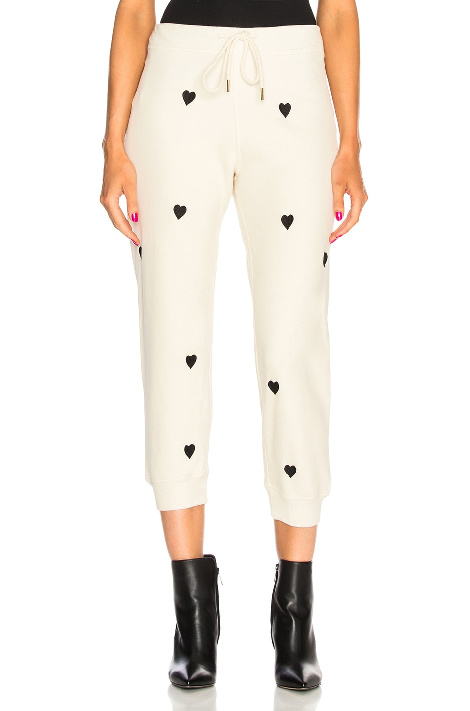 Image 1 of The Great Cropped Sweatpants in Washed White With Black Hearts