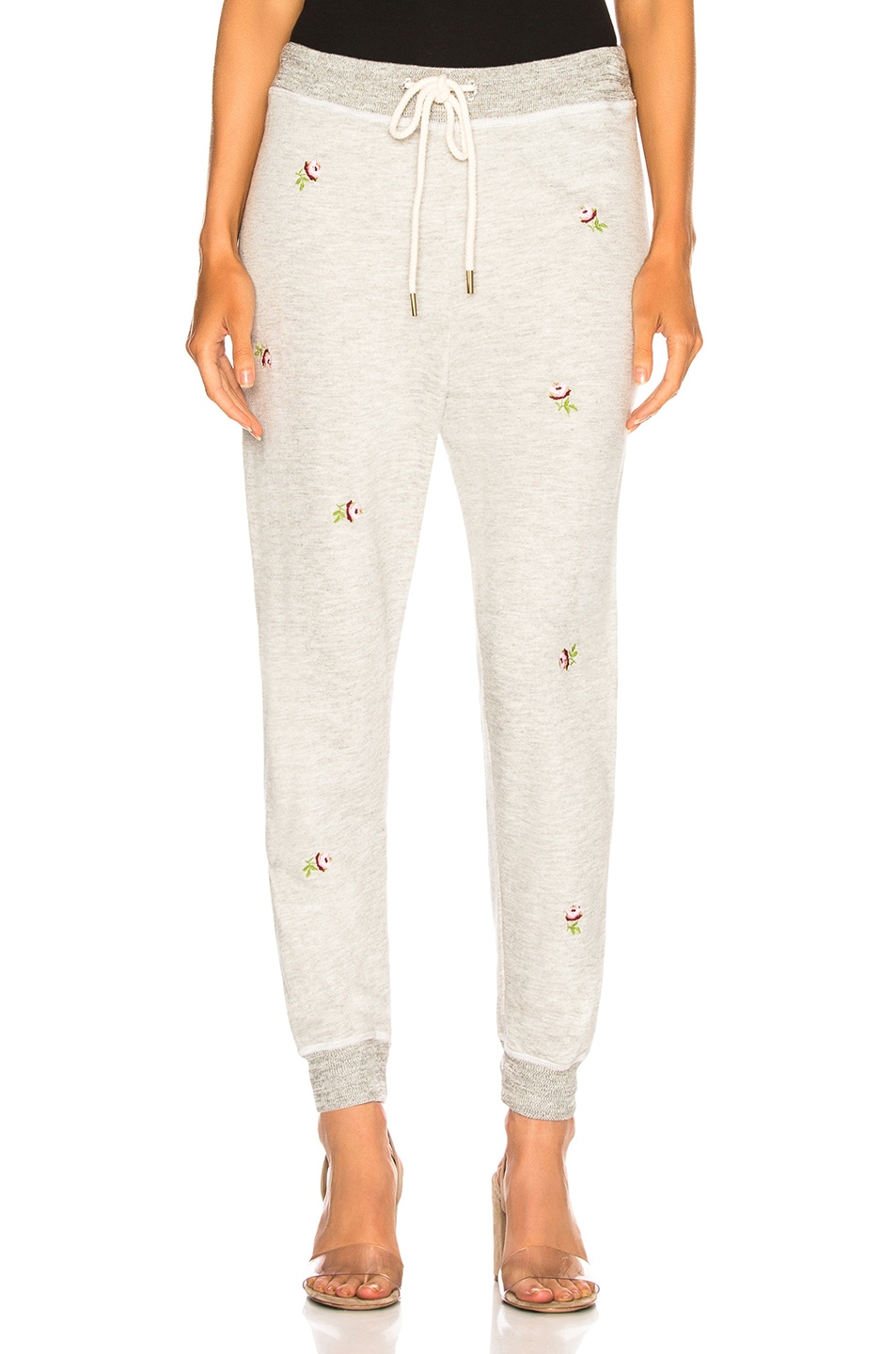Image 1 of The Great Cropped Sweat Pant in Heather Grey With Rosette Embroidery