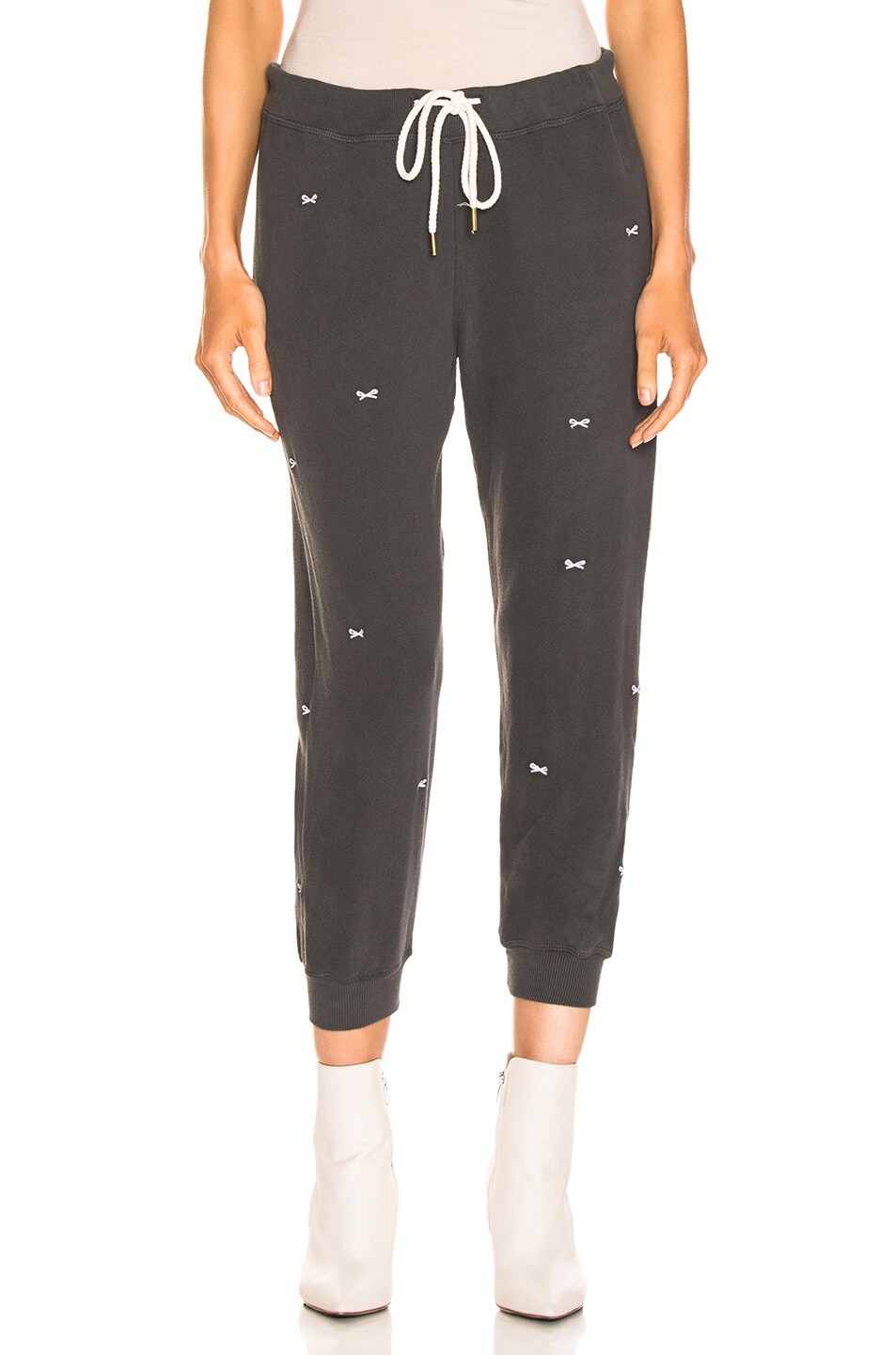 Image 1 of The Great Cropped Sweatpant in Black with Bow Embroidery