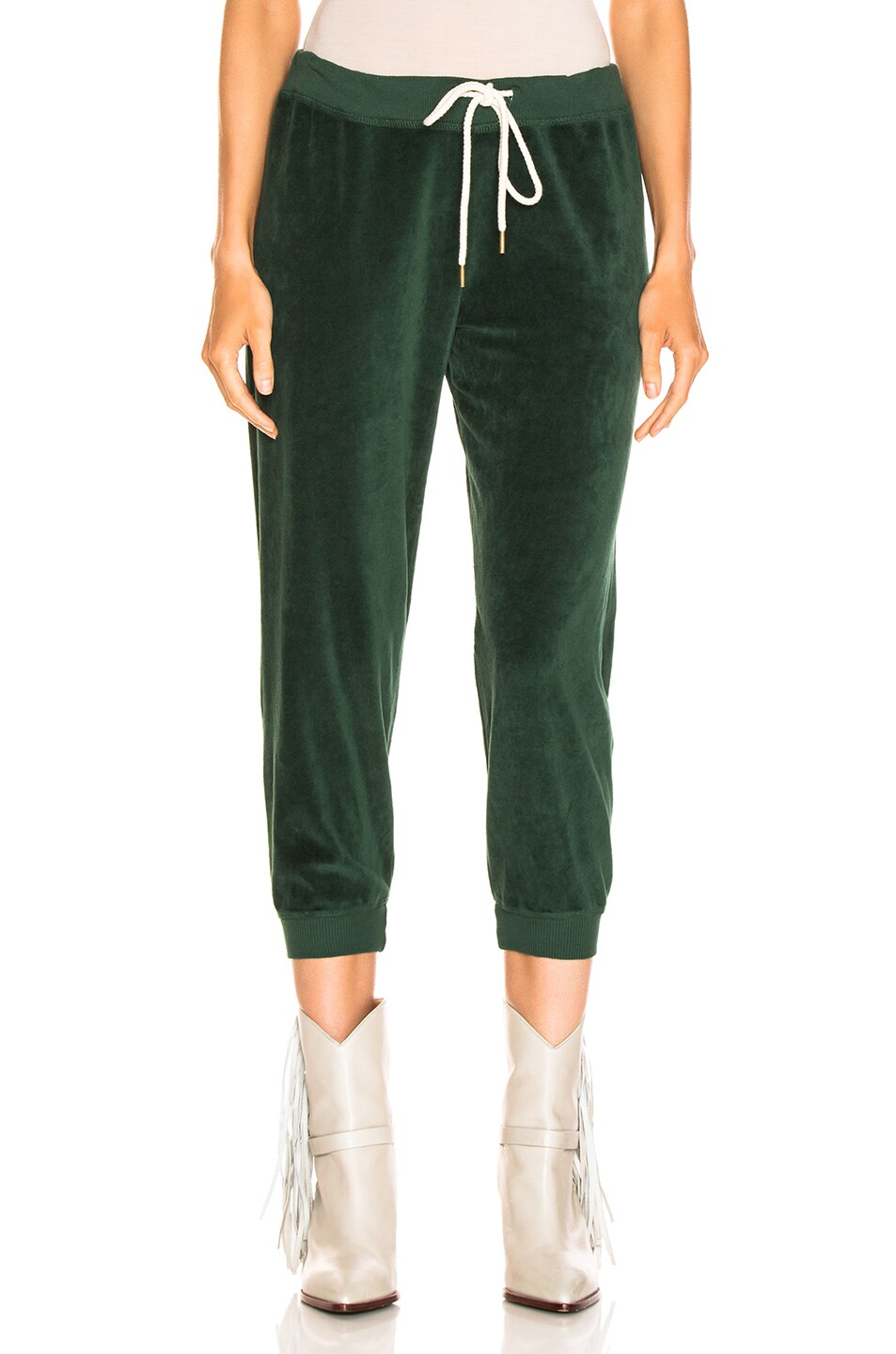 Image 1 of The Great Velour Cropped Sweatpant in Emerald