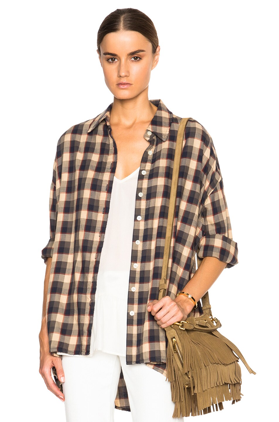 Image 1 of The Great Big Flannel Top in Navy Check Destroy