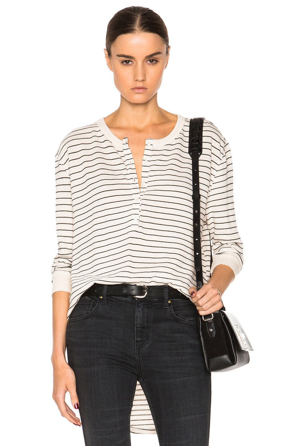 Image 1 of The Great Shirttail Henley Top in Cream Stocking Stripe