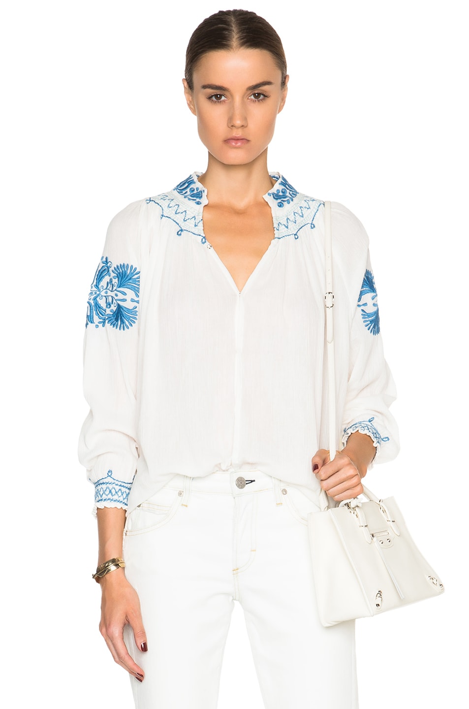 Image 1 of The Great Traveler Top in Cream & Blue