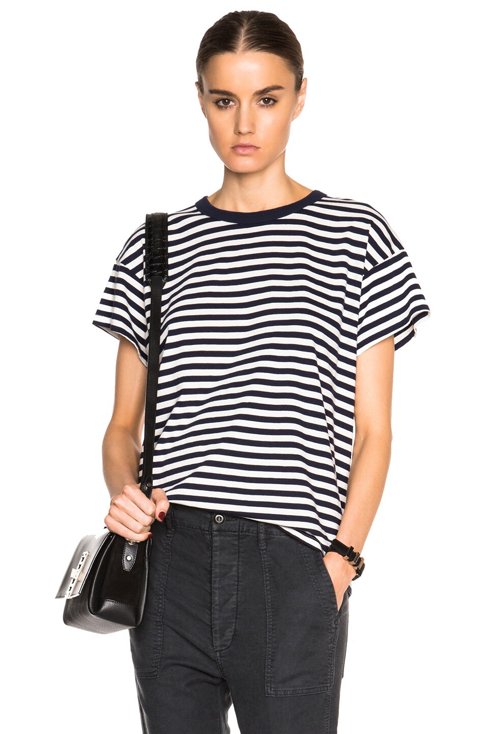 The Great Boxy Crew Tee in Navy & Cream Stripe | FWRD