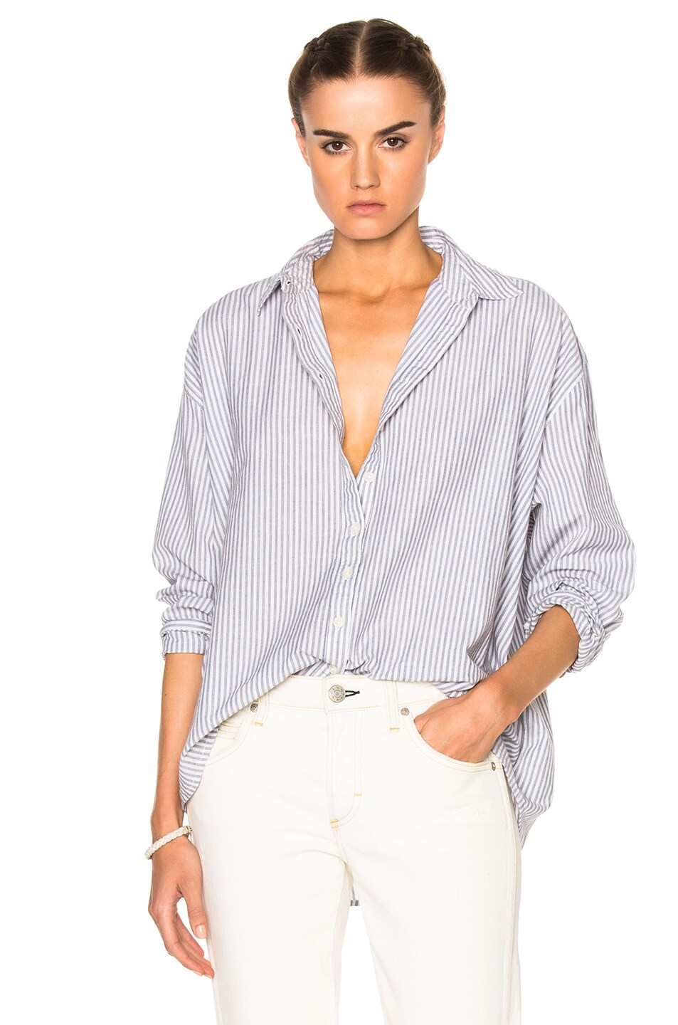 Image 1 of The Great Slouchy Top in Cream & Grey Stripe