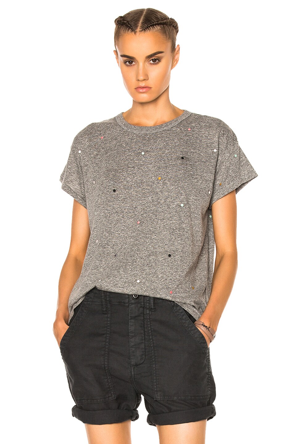Image 1 of The Great Boxy Embroidered Dots Tee in Heather Grey & Multi
