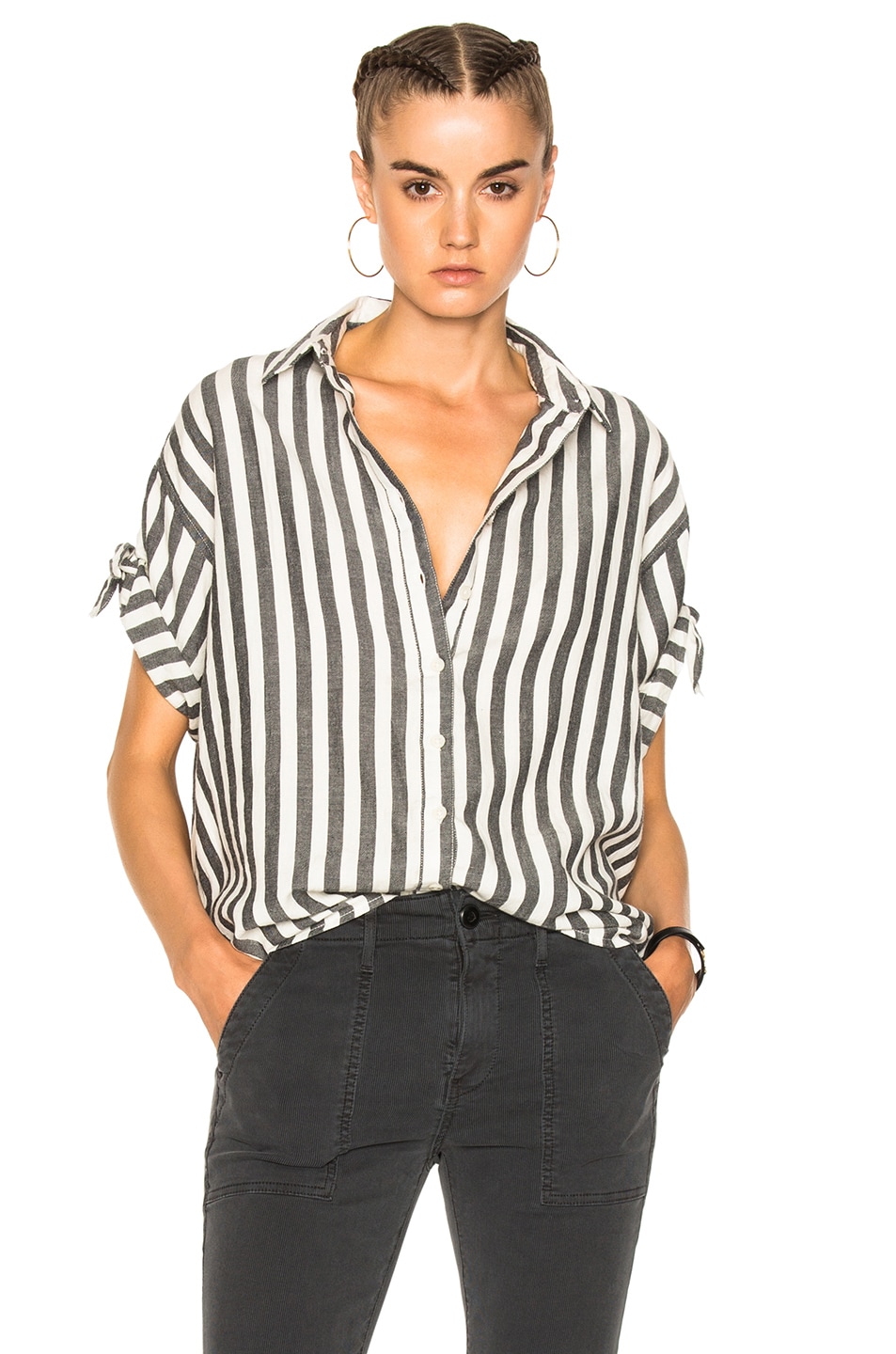 Image 1 of The Great Tie Sleeve Big Shirt in Black & White Stripe
