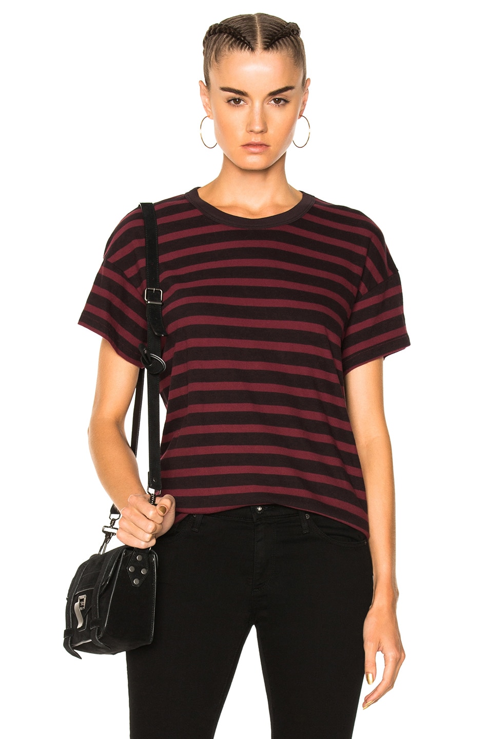 Image 1 of The Great Boxy Crew Tee in Burgundy Stripe