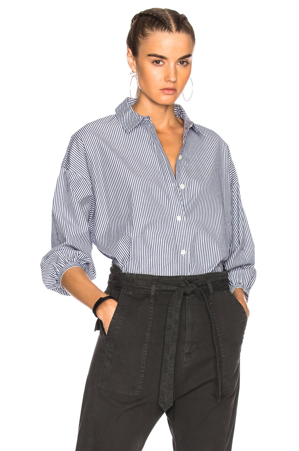 Image 1 of The Great Easy Button Up Top in Navy & White Stripe
