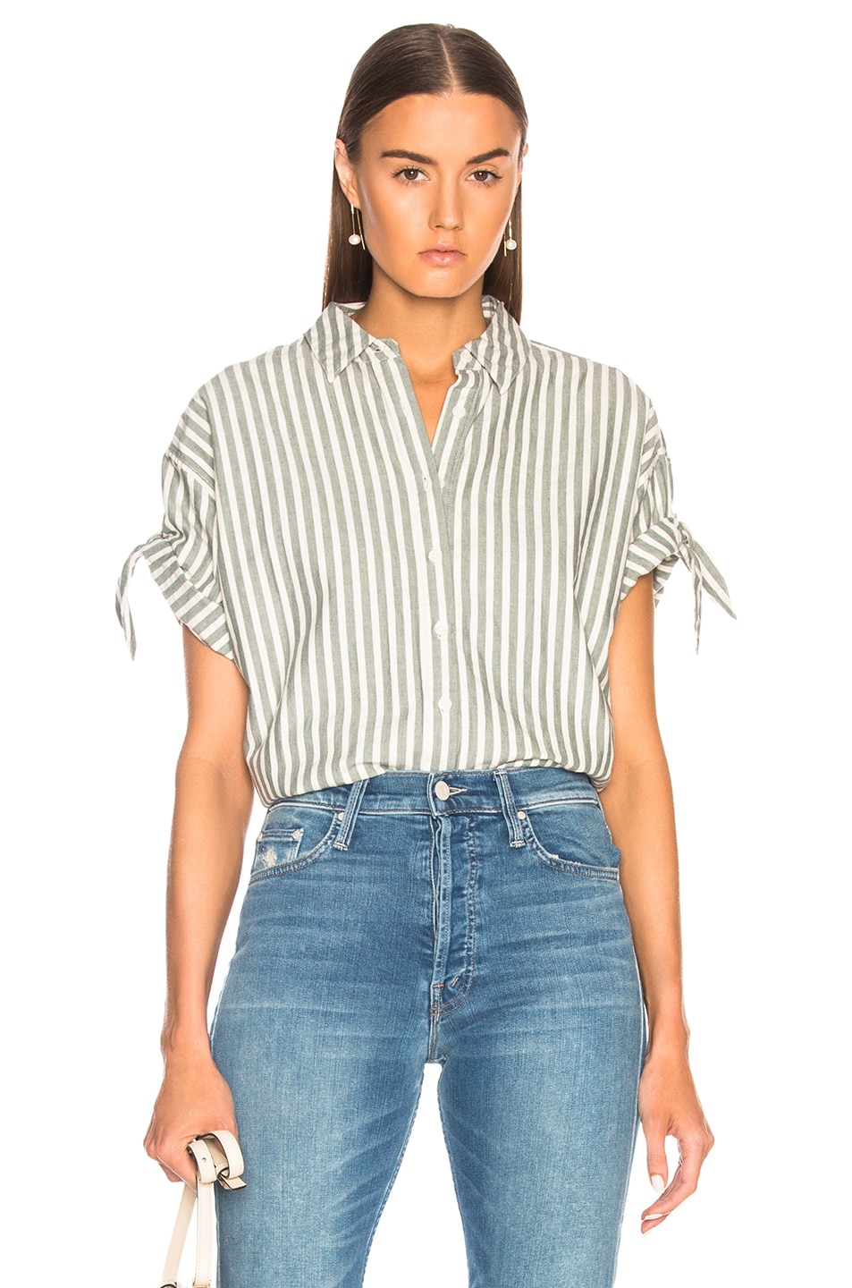Image 1 of The Great Tie Sleeve Top in Green Stripe