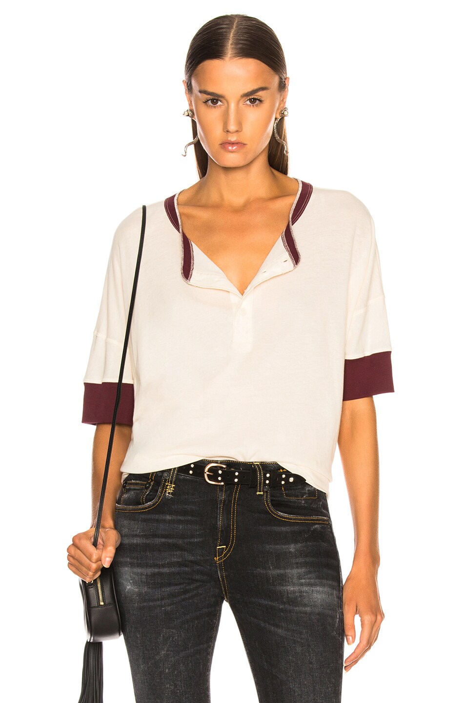 Image 1 of The Great Vintage Henley in Washed White With Maroon