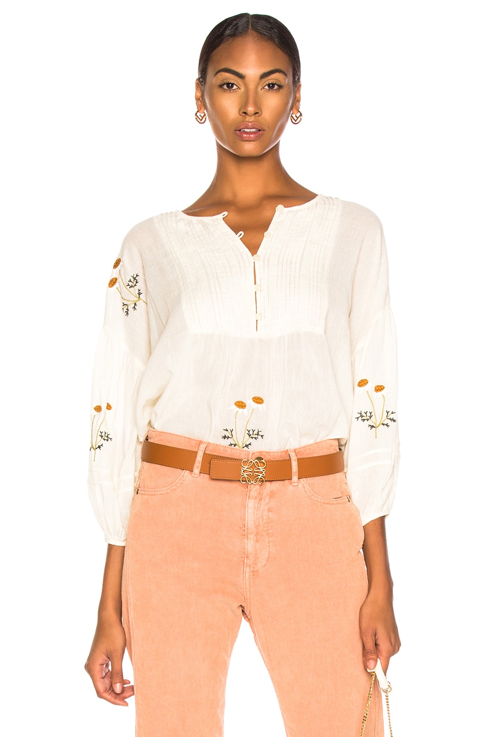 Image 1 of The Great Pintuck Top in Cream Daisy Embroidery