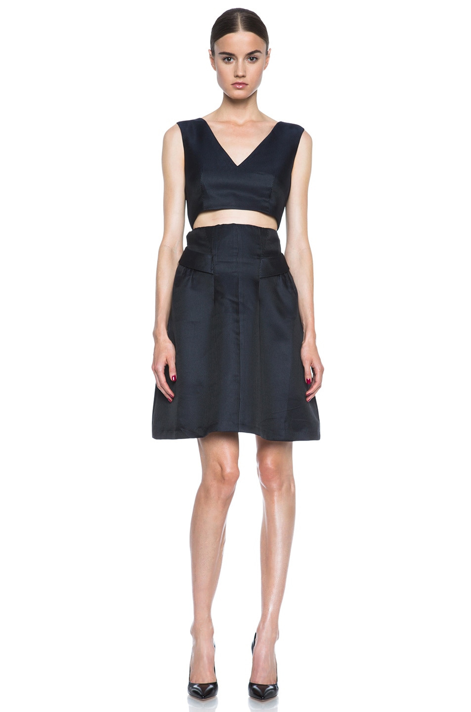 Image 1 of Thakoon Addition Cut Out Midriff Poly Dress in Black