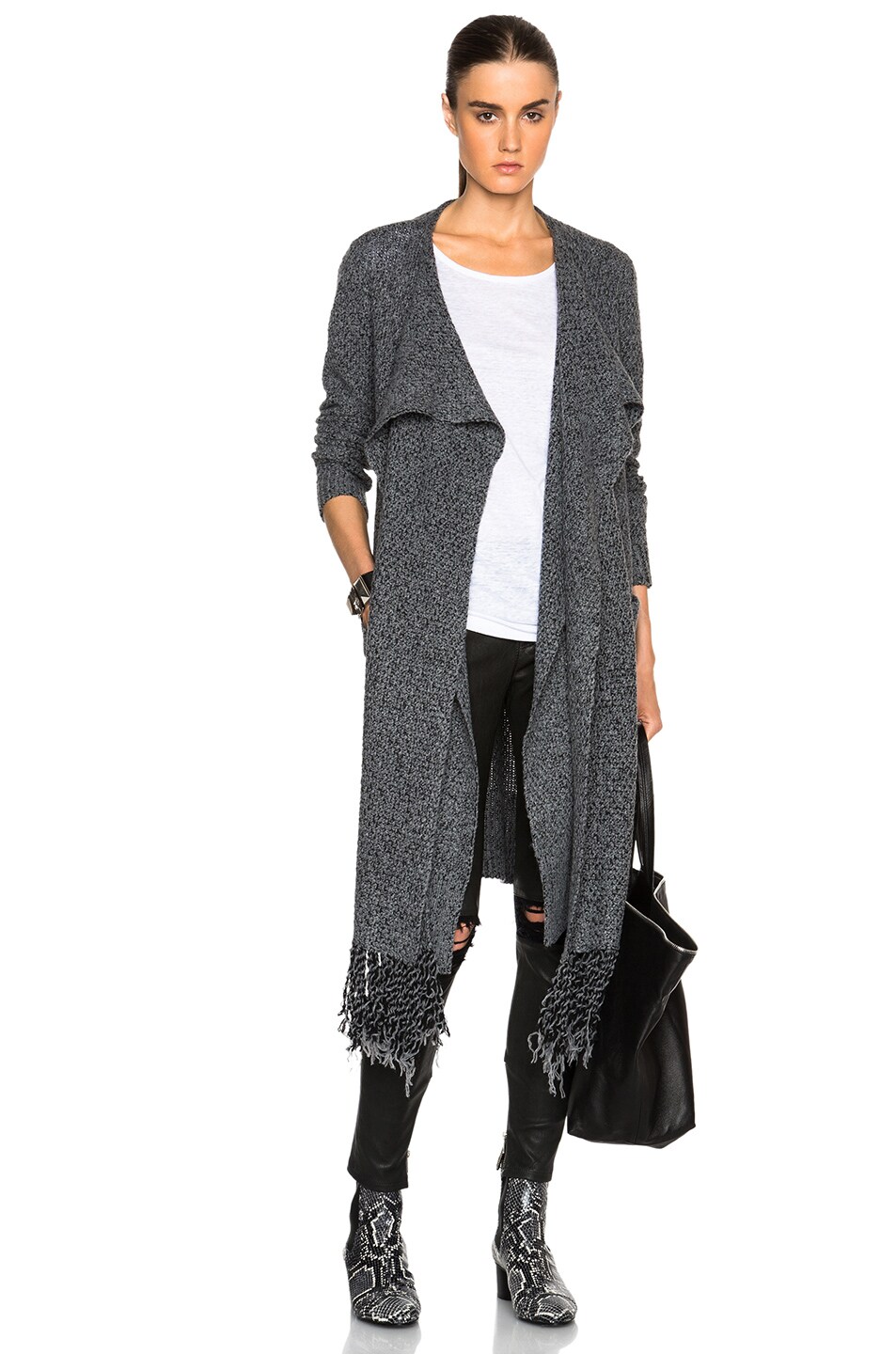 Image 1 of Thakoon Scarf Tie Cardigan in Black & Charcoal