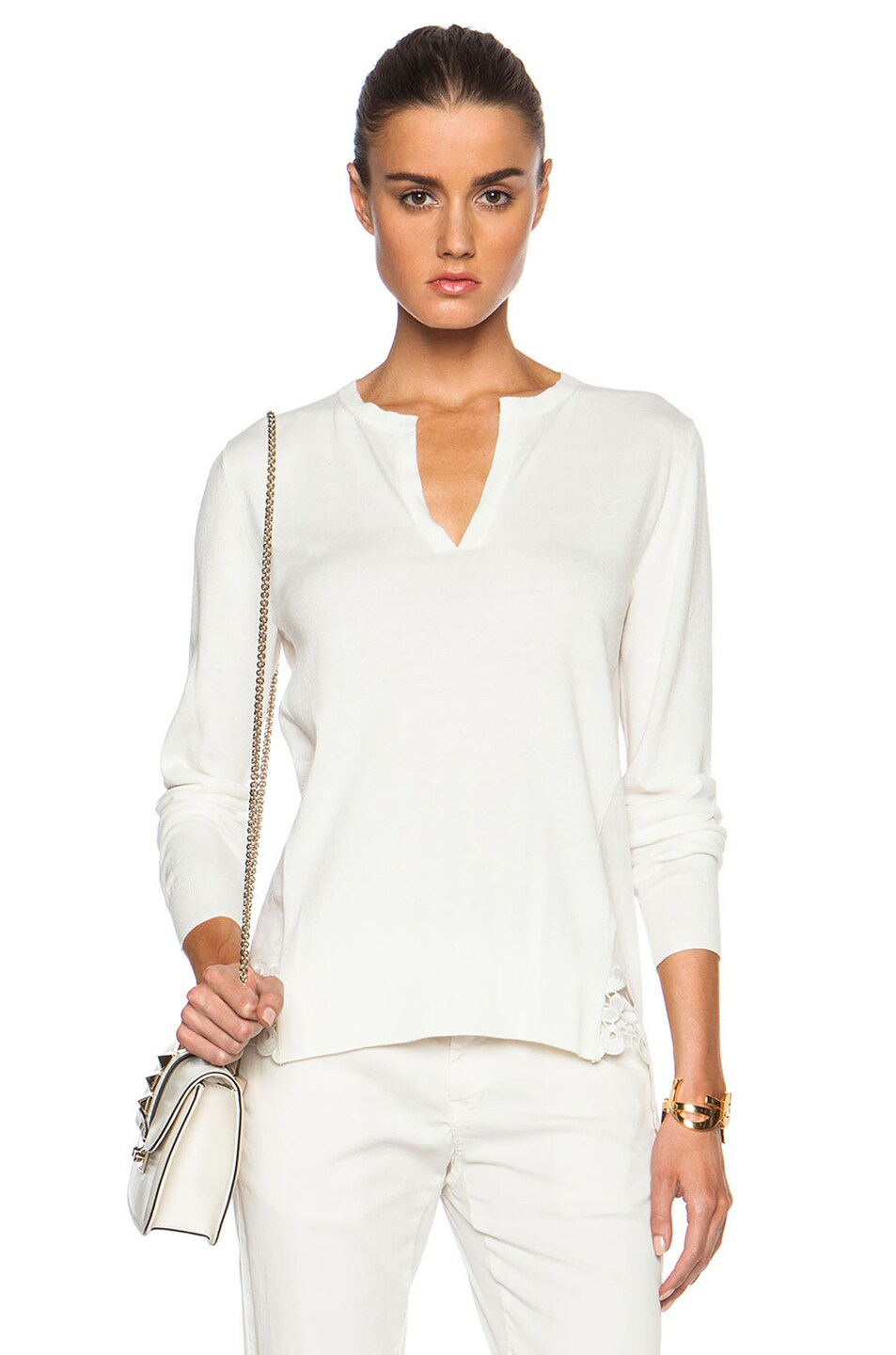 Image 1 of Thakoon Addition Voile Underlay Pullover Sweater in White