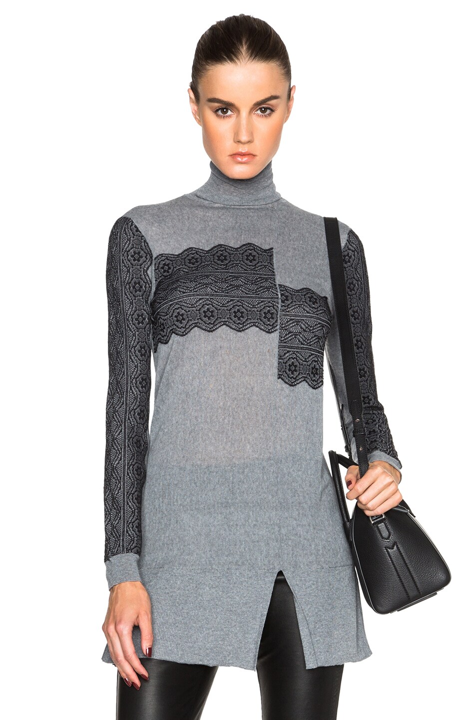 Image 1 of Thakoon Lace Crossover Turtleneck in Black & Charcoal
