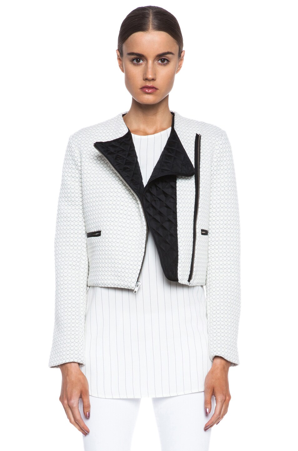 Image 1 of Thakoon Addition Moto Poly-Blend Jacket in Natural & Black