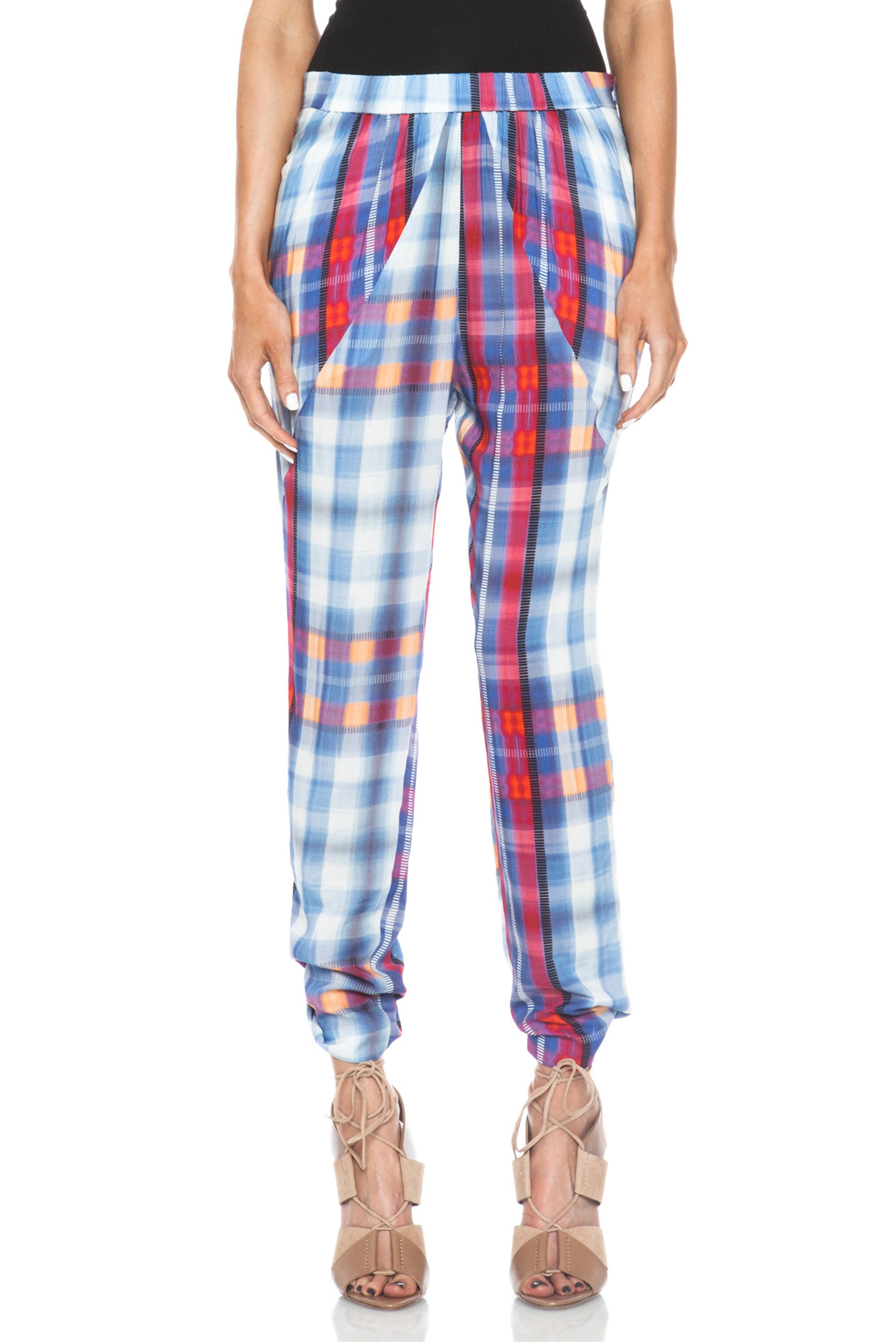 Image 1 of Thakoon Addition Hip Seamed Viscose Pant in Blue & Red Multi