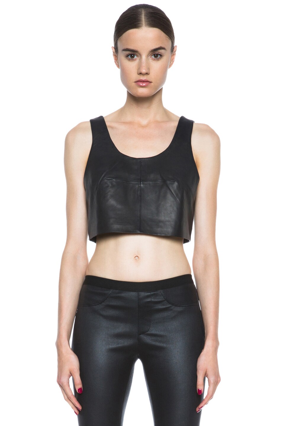 Image 1 of Thakoon Addition Cropped Lambskin Tank Top in Black