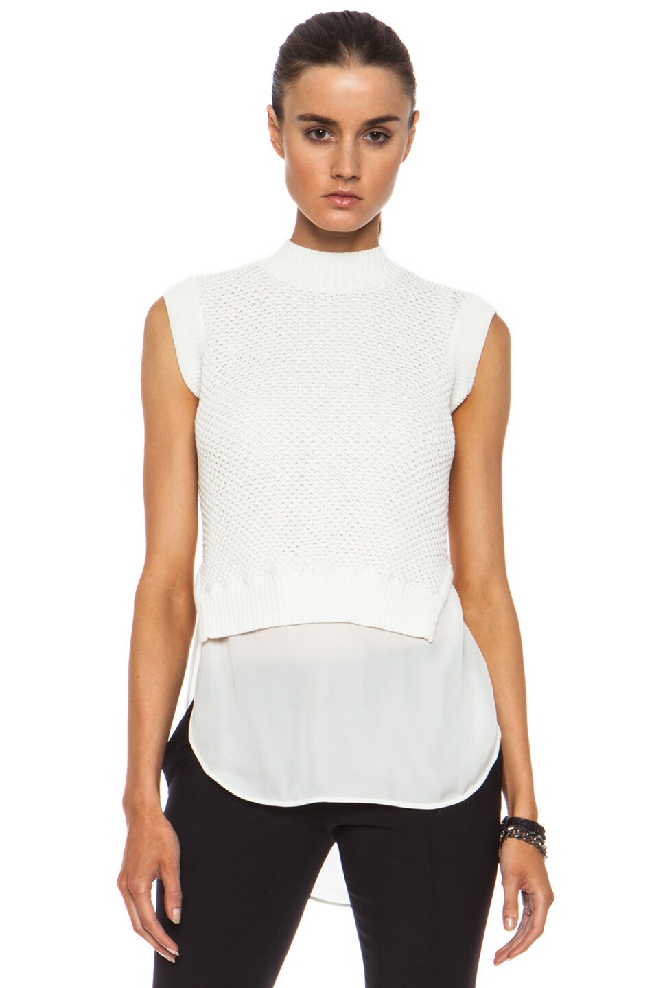 Image 1 of Thakoon Addition Cotton-Blend Cross Stitch Shell with Georgette Pullover in Ivory