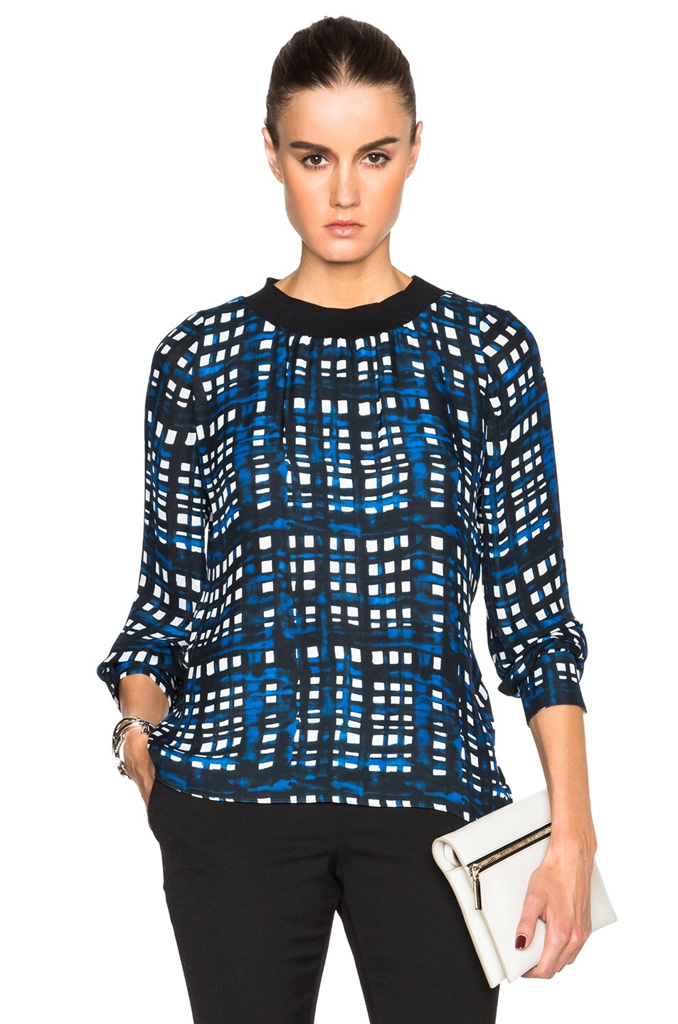Image 1 of Thakoon Crewneck Top in Navy Plaid