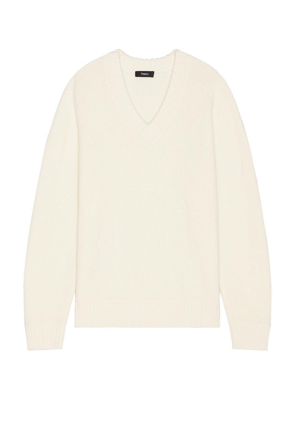 Heavy Wool Cashmere V-Neck Sweater in White