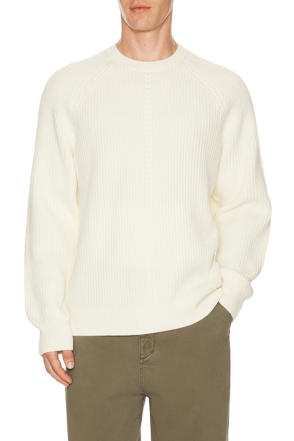 Image 1 of Theory Montana Wool Cable Long Sleeve Crew Neck Sweater in Winter Ivory