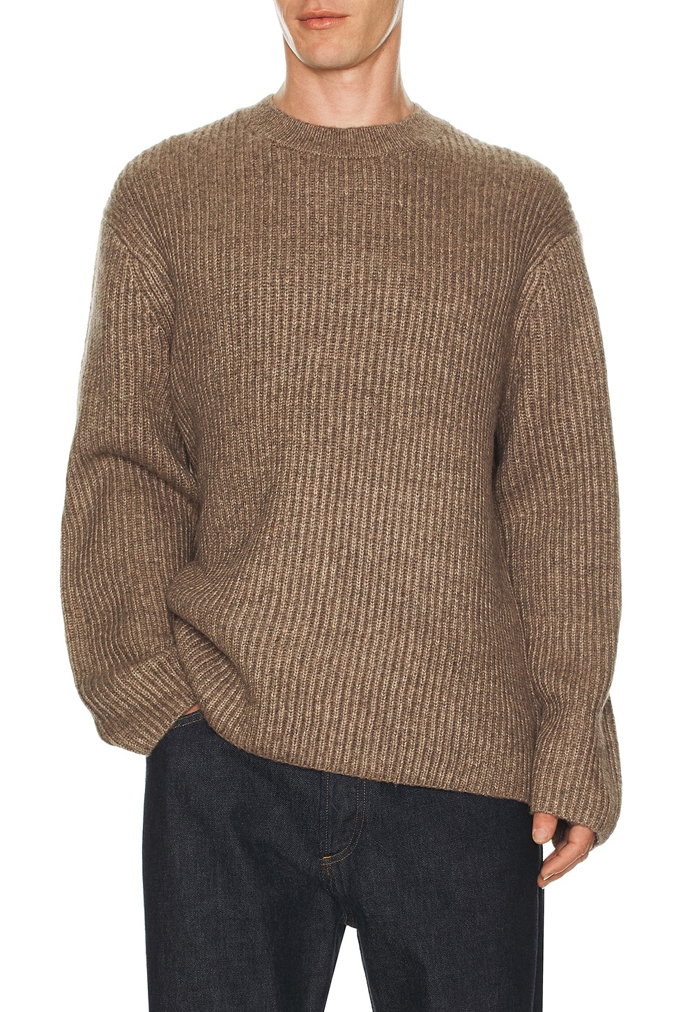 Image 1 of Theory Wool Cotton Long Sleeve Crew Neck Sweater in Feather Melange