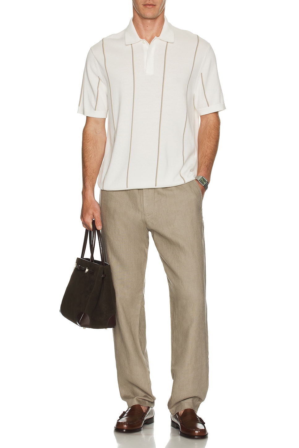 Image 1 of Theory Short Sleeve Stripe Polo in White Multi
