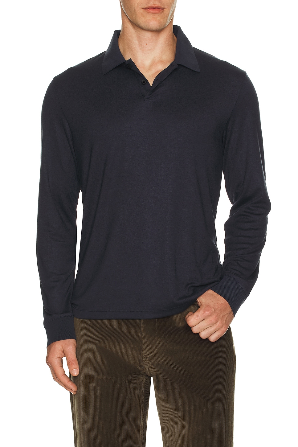 Image 1 of Theory Anemone Milano Goris Long Sleeve Polo in Baltic