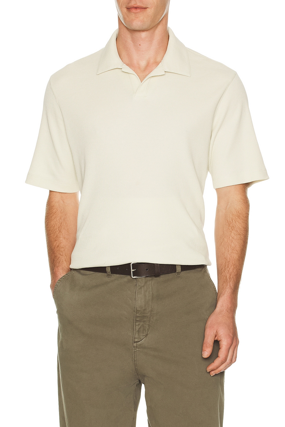 Image 1 of Theory Soft Waffle Short Sleeve Polo in Oat Milk