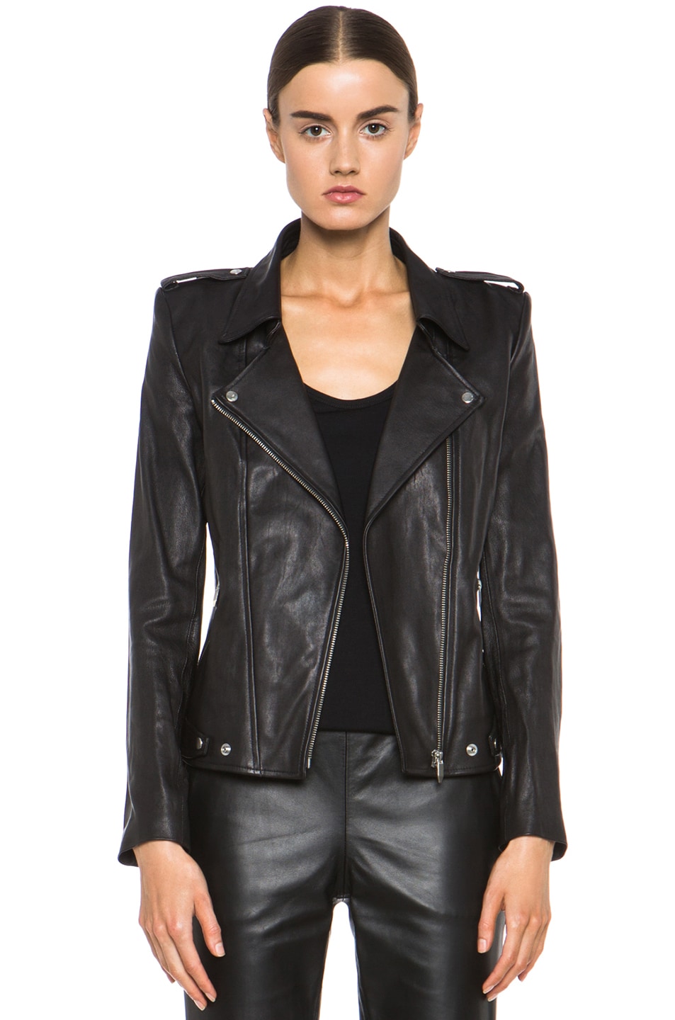 Image 1 of Theyskens' Theory Nomi Jiker Leather Jacket in Black