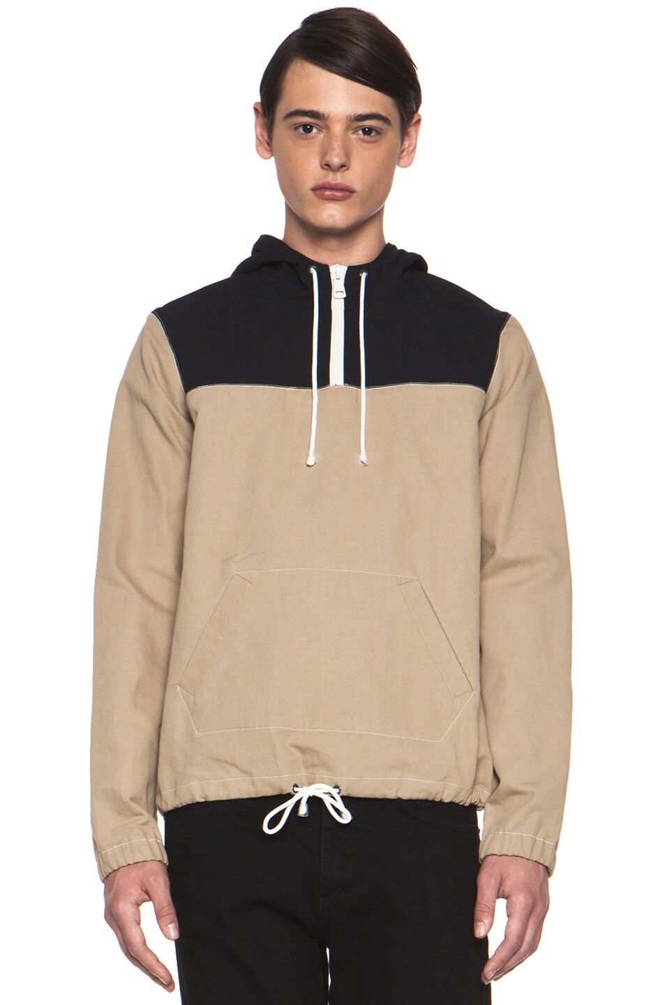 Image 1 of THIS IS NOT A POLO SHIRT. by band of outsiders 1/2 Pullover Hoodie in Khaki