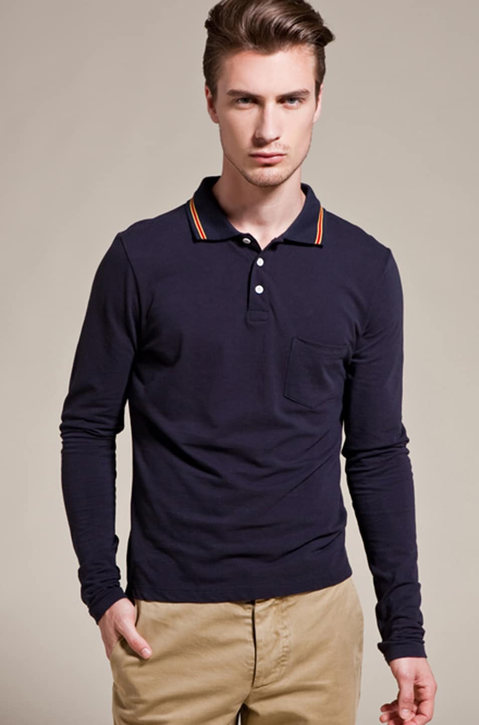 Image 1 of THIS IS NOT A POLO SHIRT. by band of outsiders Long Sleeve Knit Collar Polo in Navy