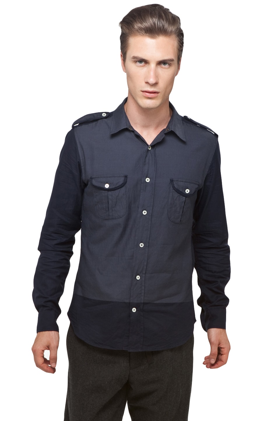 Image 1 of T/M Twill Panel Shirt in Navy