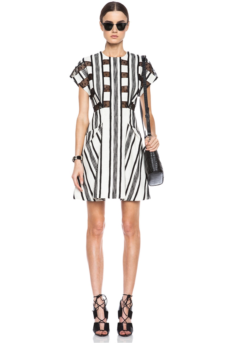 Image 1 of Thakoon Lace Inset Cotton A-Line Dress in Black & White