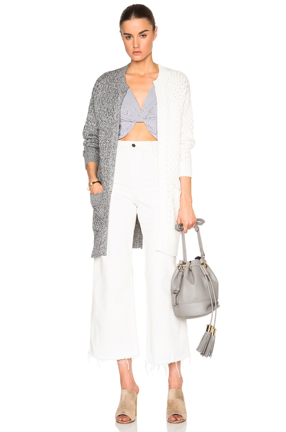 Image 1 of Thakoon Pocket Front Cardigan Sweater in Grey & Ivory