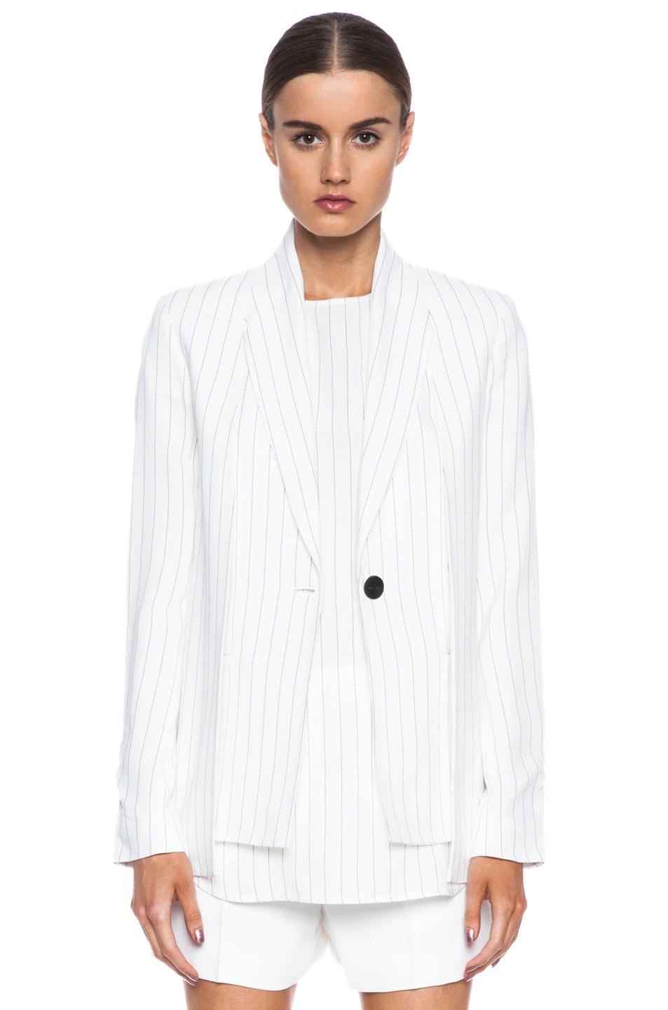 Image 1 of Thakoon Button-front Acetate-Blend Blazer in Ivory & Black