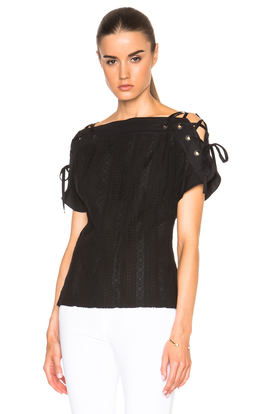 Image 1 of Thakoon Lace Up Sleeve Top in Black