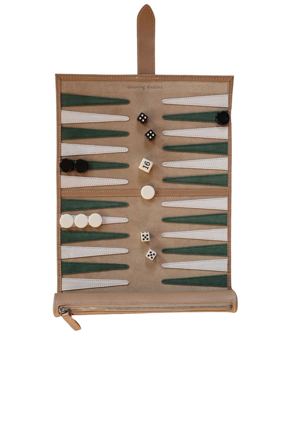 Image 1 of Throwing Doubles Tulum Travel Backgammon Board in Green, White, & Beige