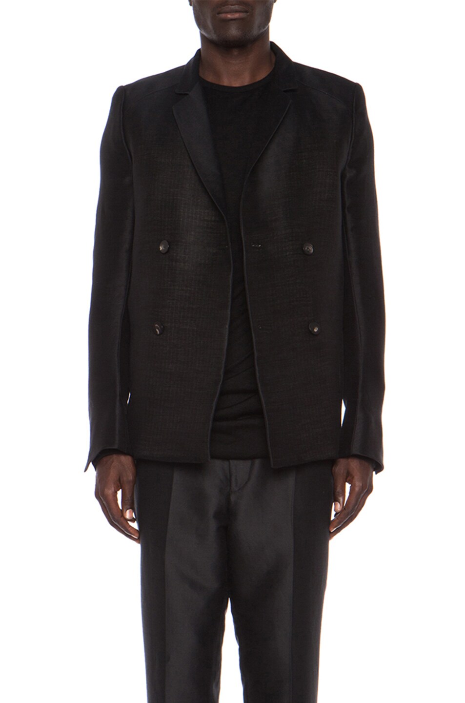 Image 1 of Thamanyah Rayon-Blend Double Breasted Jacket in Black