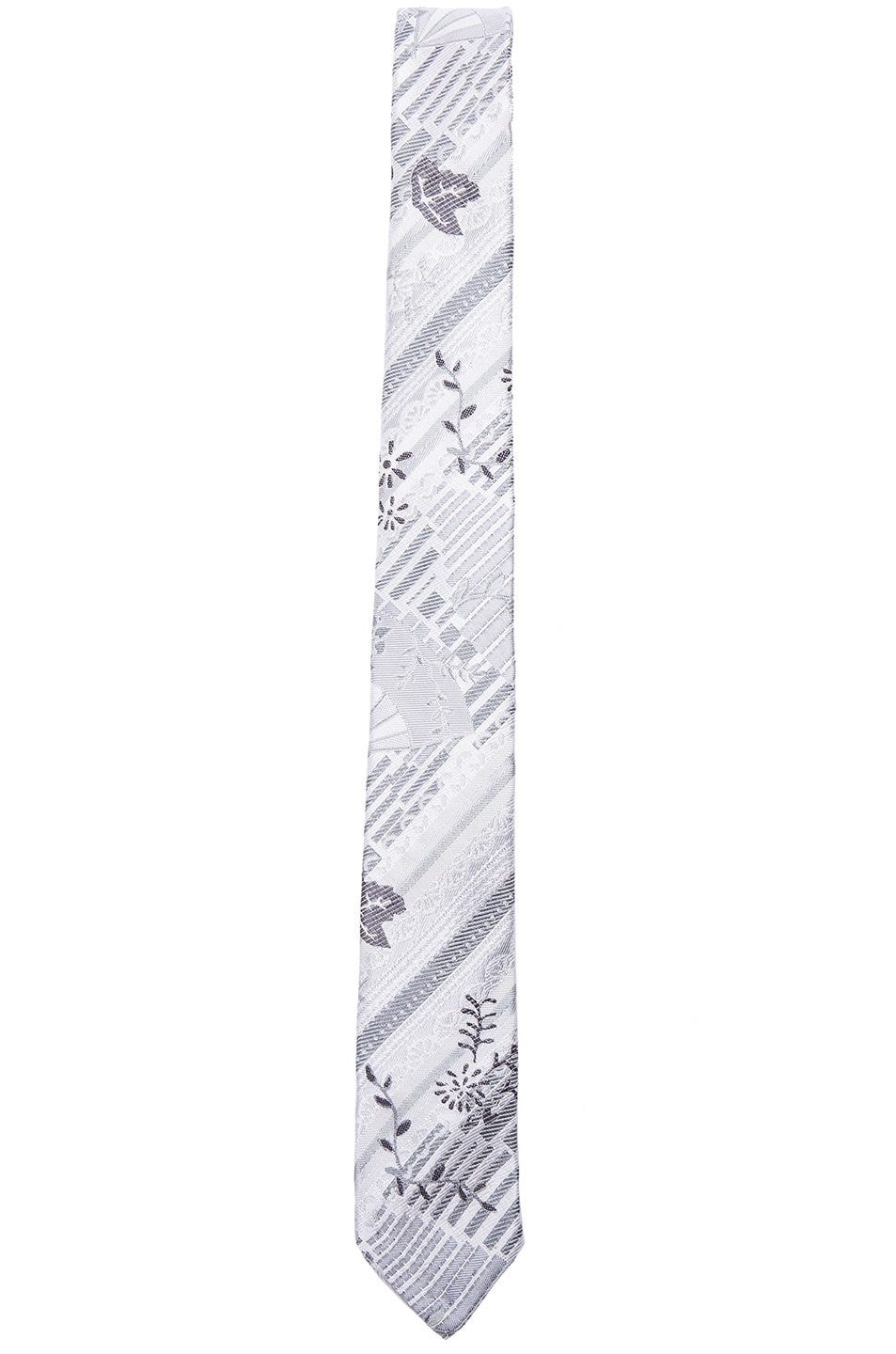 Image 1 of Thom Browne Fan & Bamboo Silk Jacquard Tie in Light Grey
