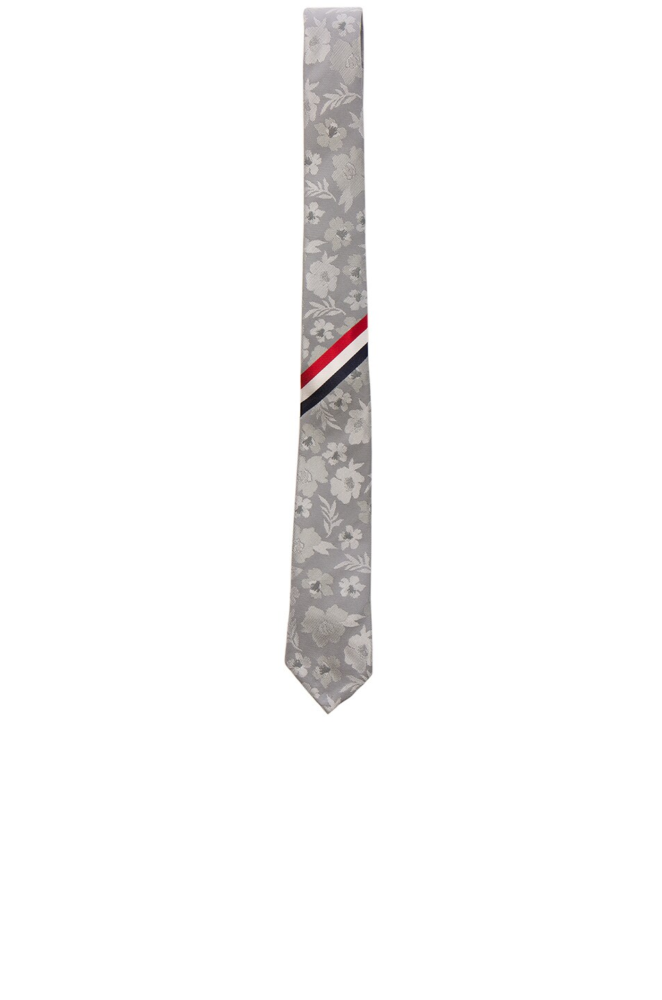 Image 1 of Thom Browne Floral Silk Jacquard Tie in Light Grey