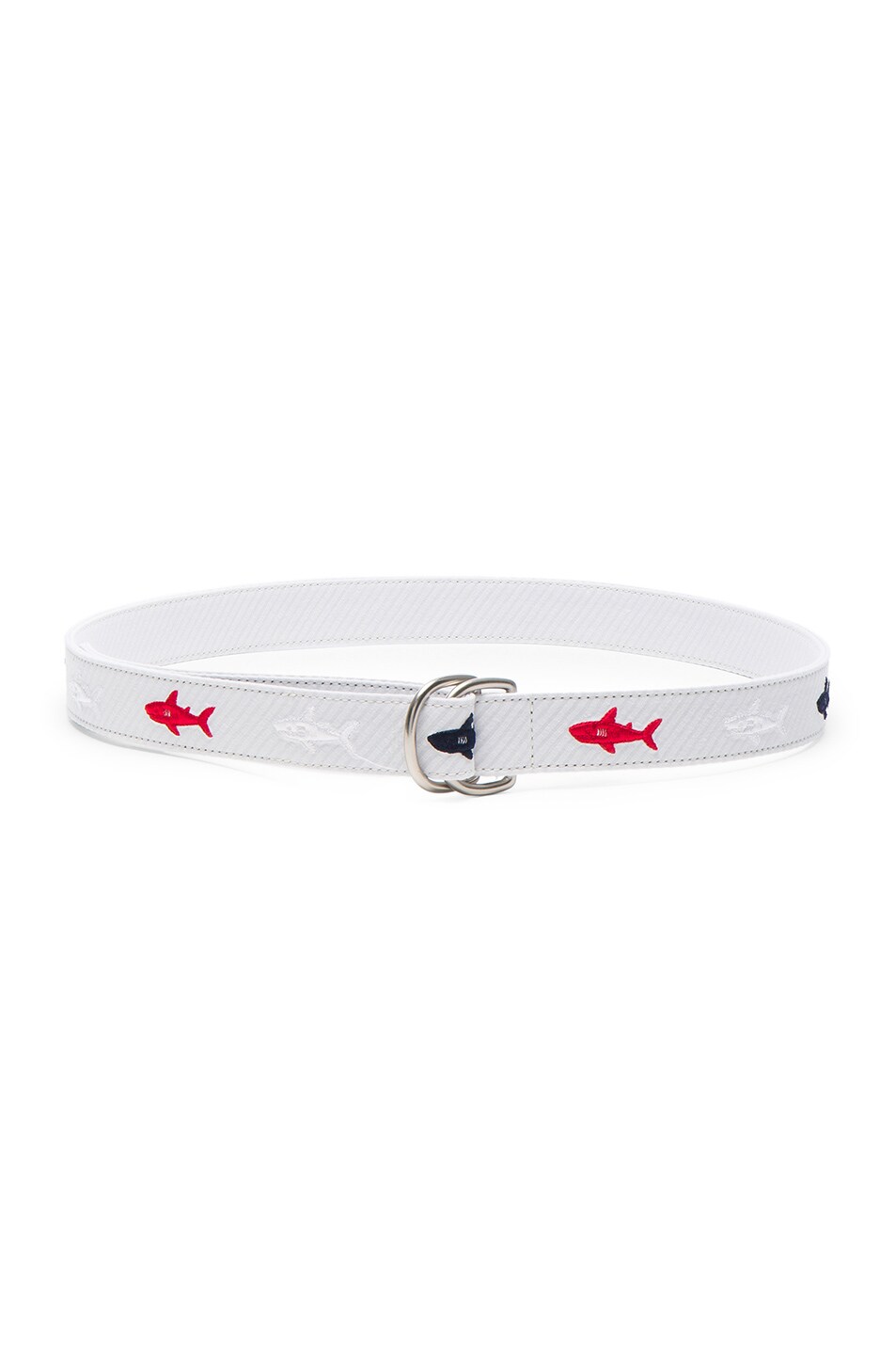 Image 1 of Thom Browne Shark Embroidered Seersucker Belt in Red, White & Blue