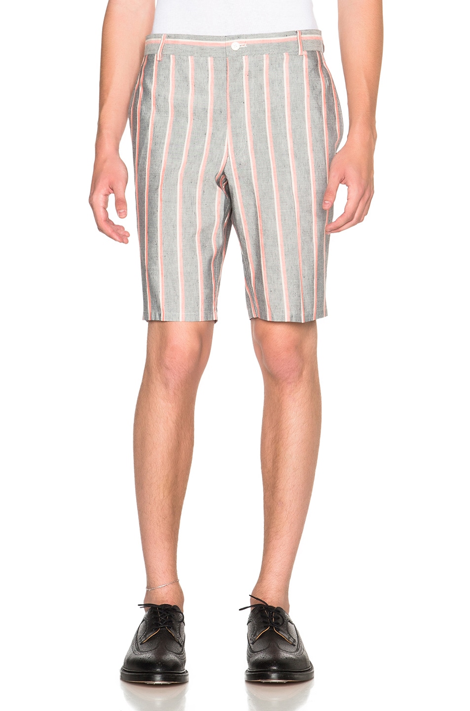 Image 1 of Thom Browne Stripe Linen Chino Shorts in Navy